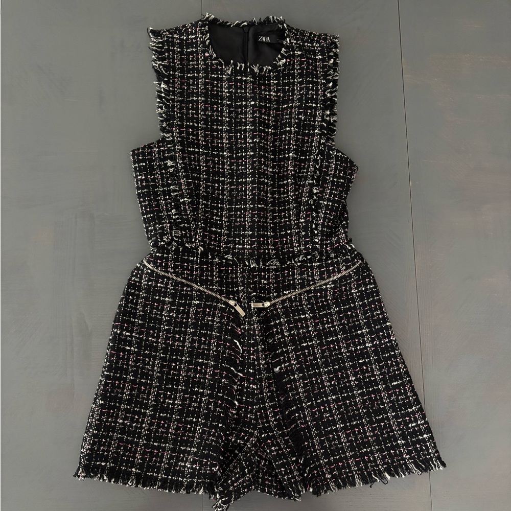 Zara Black with White and Pink Stitching Romper